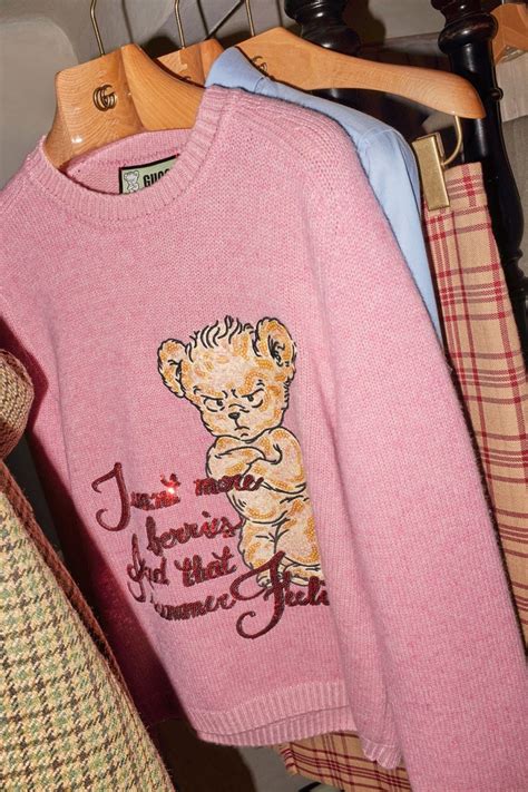 gucci teddy bear sweater pink|harry styles Gucci shirt.